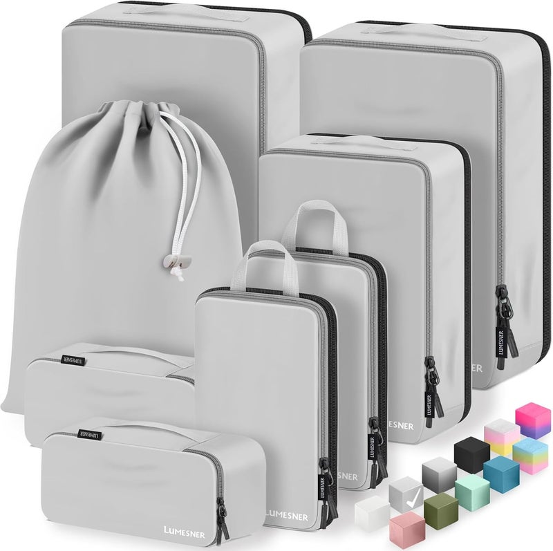 Velaybor 8 Set Compression Packing Cubes for Travel, Waterproof Luggage Organizers, Suitcase Organizer Set for Carry-On & Checked Baggage, Travel Accessories for Men & Women - Image 1